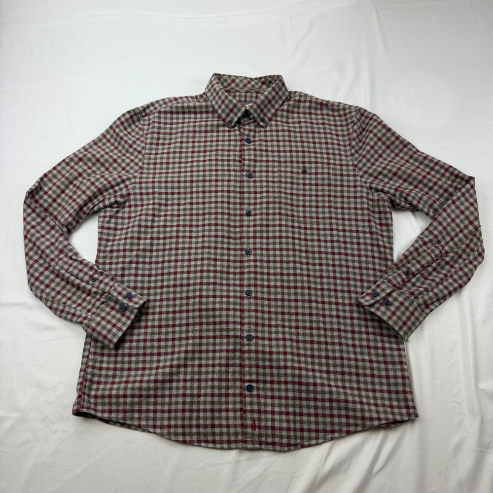 Johnnie-O Button Down Shirt Mens Large Malibu Red Plaid Hangin Out Flannel
